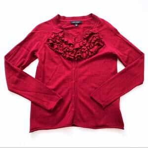 Banana Republic Merino Wool Red Ruffle Cardigan M